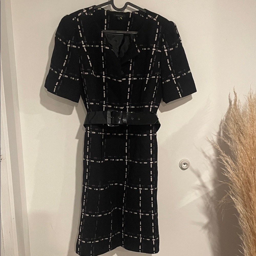 Semantiks Elegant Black and White Plaid Midi Dress W/Belt Sz 8 B118